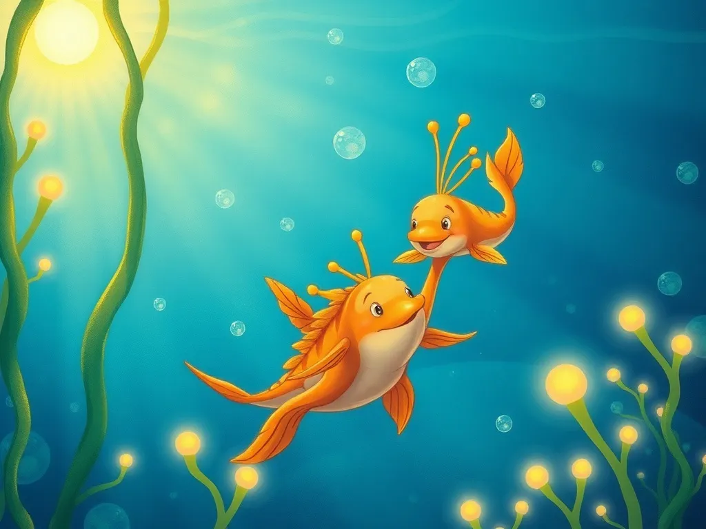 The Song That Would Not Flow - Melody and Crest swimming through glowing kelp together