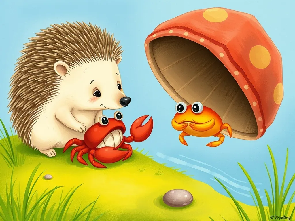 The Spikes and Shells of Friendship - Hedgehog's gentle approach sending startled crab into shell
