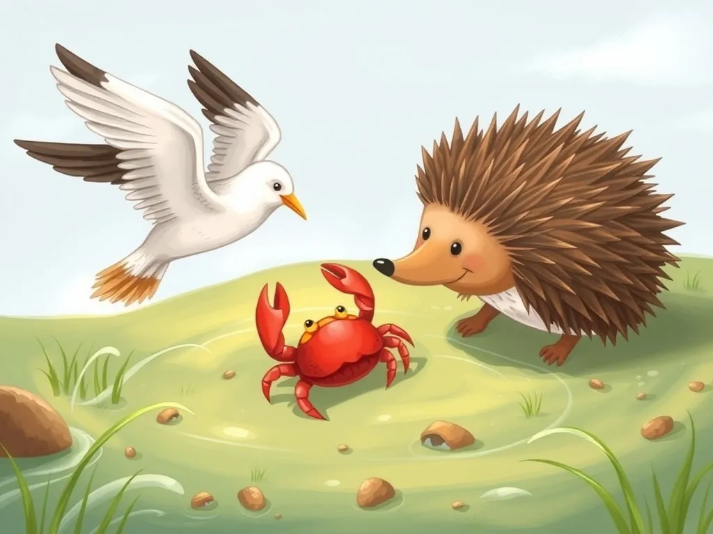 The Spikes and Shells of Friendship - Hedgehog using spikes to shield crab from diving seagull