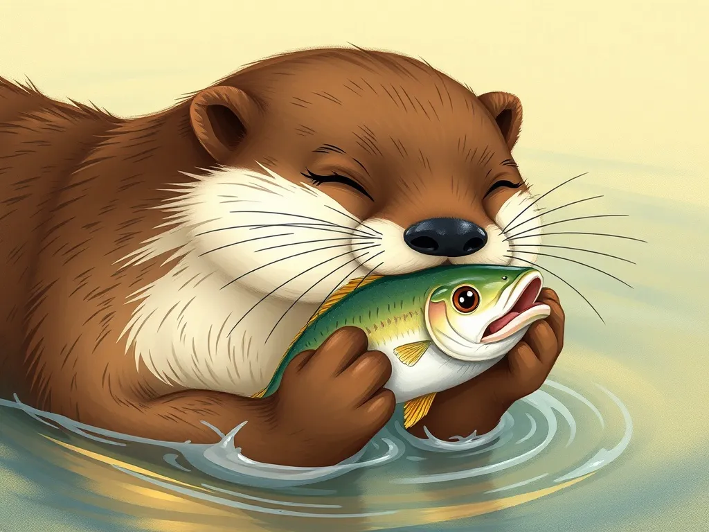 The Stream of Friendship - Otter's small paws struggling to hold wriggling fish