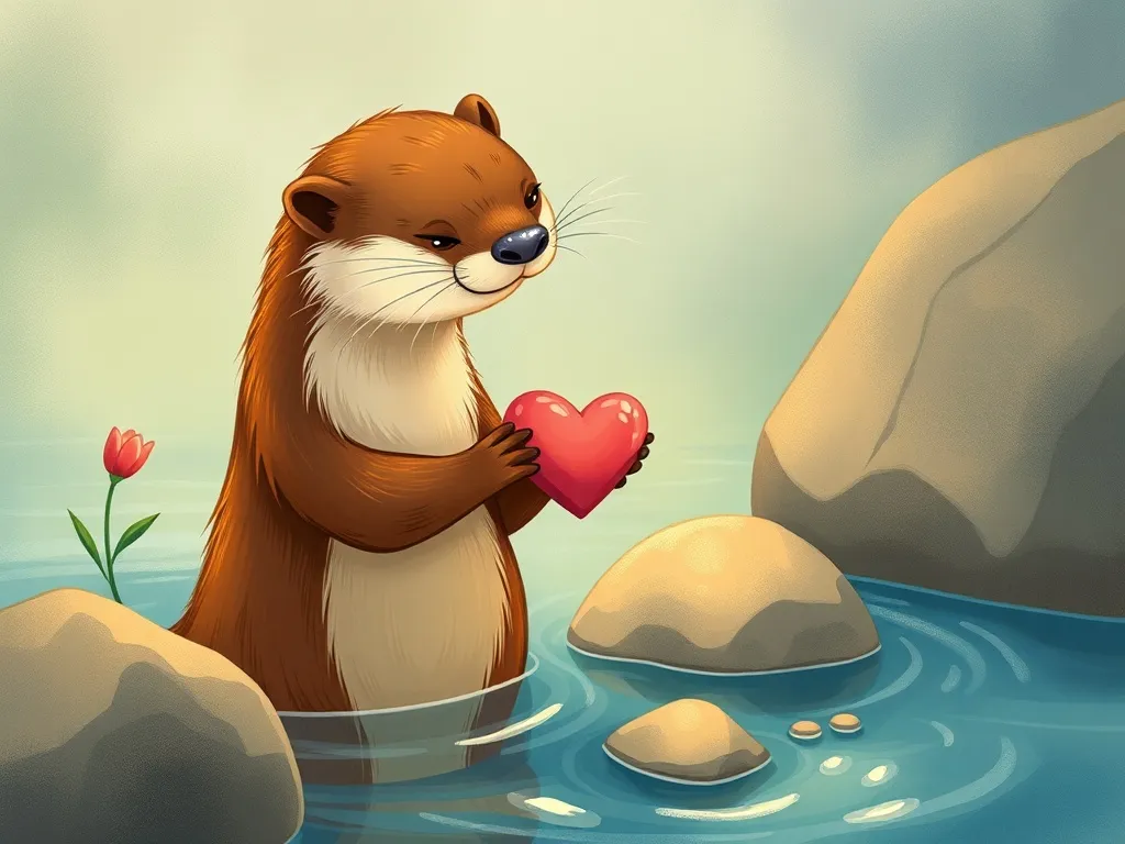 The Stream That Listened - Otter placing heart-shaped stone near Maya's hand