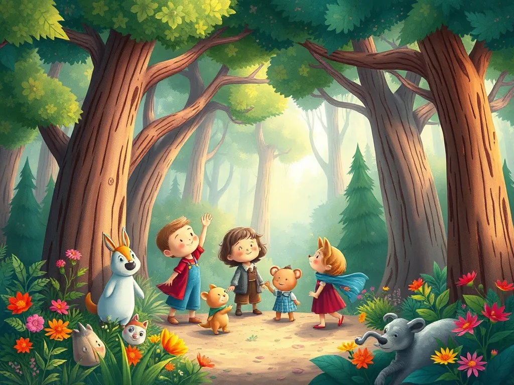 The Symphony of Colors - The fully restored forest bursting with color and light, all characters celebrating