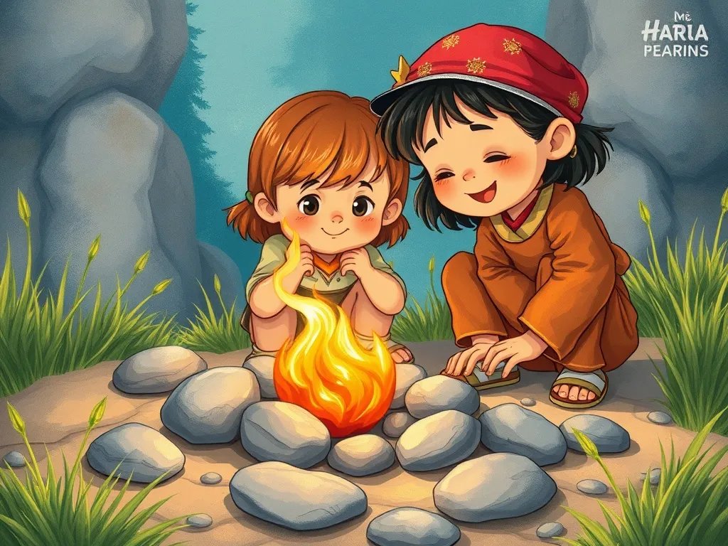 The Temple of Patient Explorers - Maya and Kai carefully studying fallen stones trapping Ember