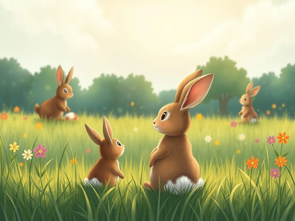 The Treehouse Explorer's Heart - Quiet rabbit watching others play in meadow