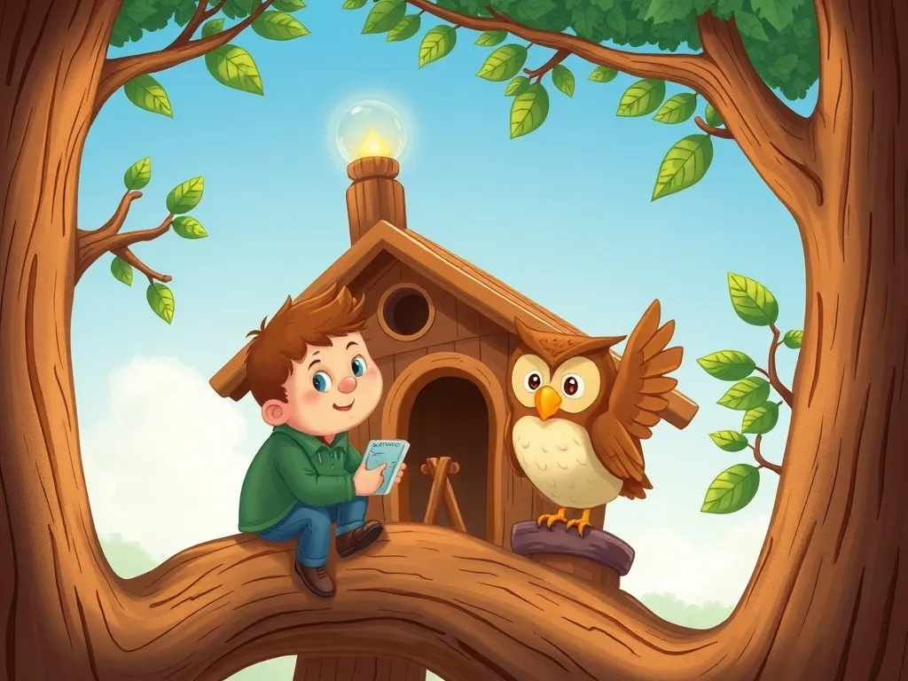 The Treehouse Explorer's Heart - Buddy and owl working on treehouse improvements