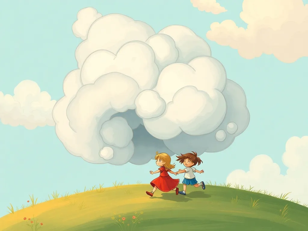 The Treehouse Guardian and the Sky Giant's Challenge - Children retreating from wobbly cloud