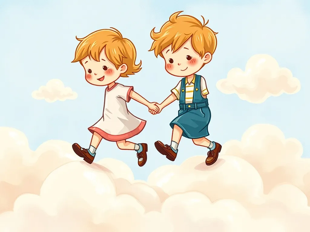 The Treehouse Guardian and the Sky Giant's Challenge - Children paired up, carefully stepping on clouds