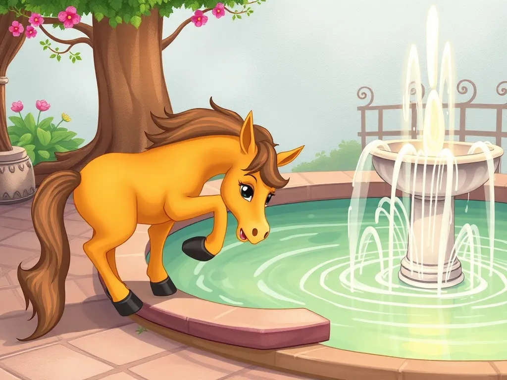 The Unicorn Who Found Her Splash - Luna nervously dipping hoof in fountain