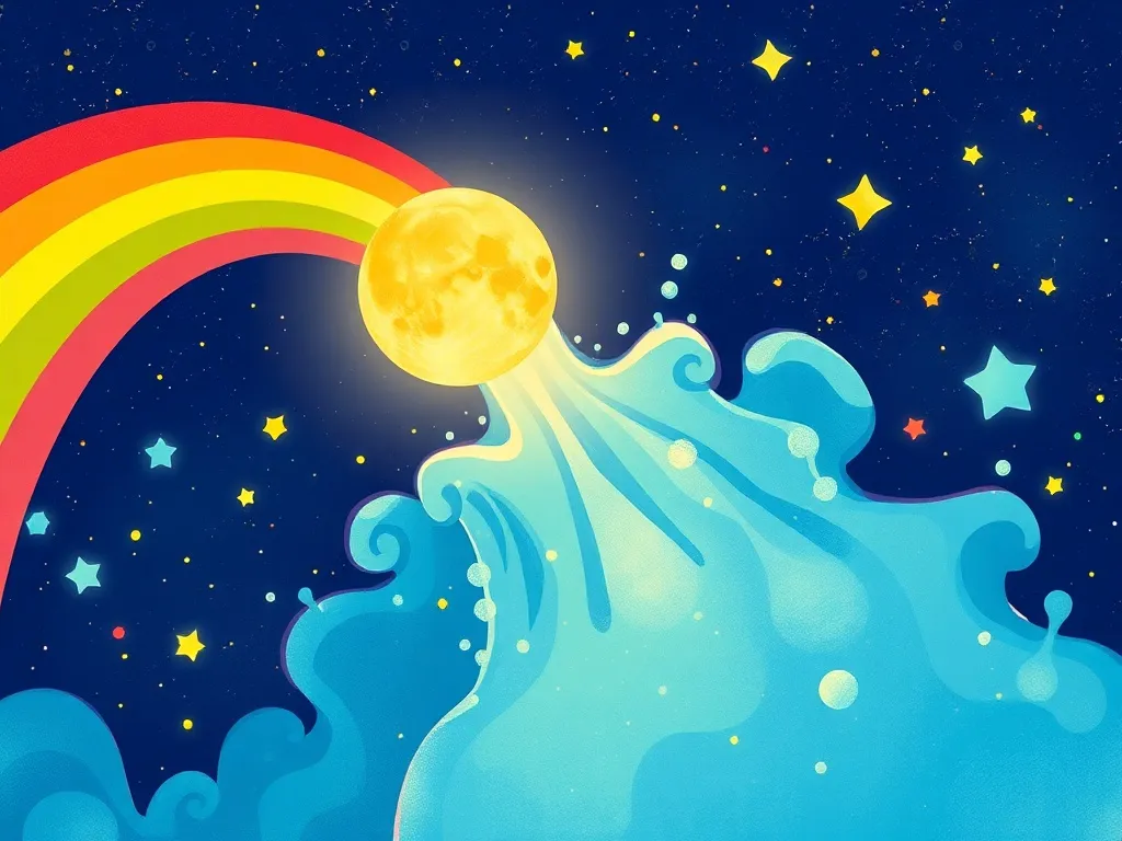 The Unicorn Who Found Her Splash - Luna creating rainbow splash patterns
