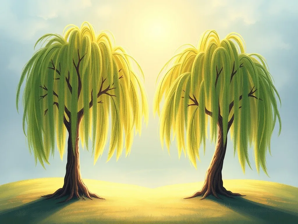 The Valley of Twin Dreams - Two identical willow trees glowing in morning light