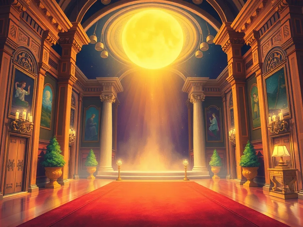 The Welcoming Cloud Castle - Oversized glowing Twinkle looking quiet in grand hall