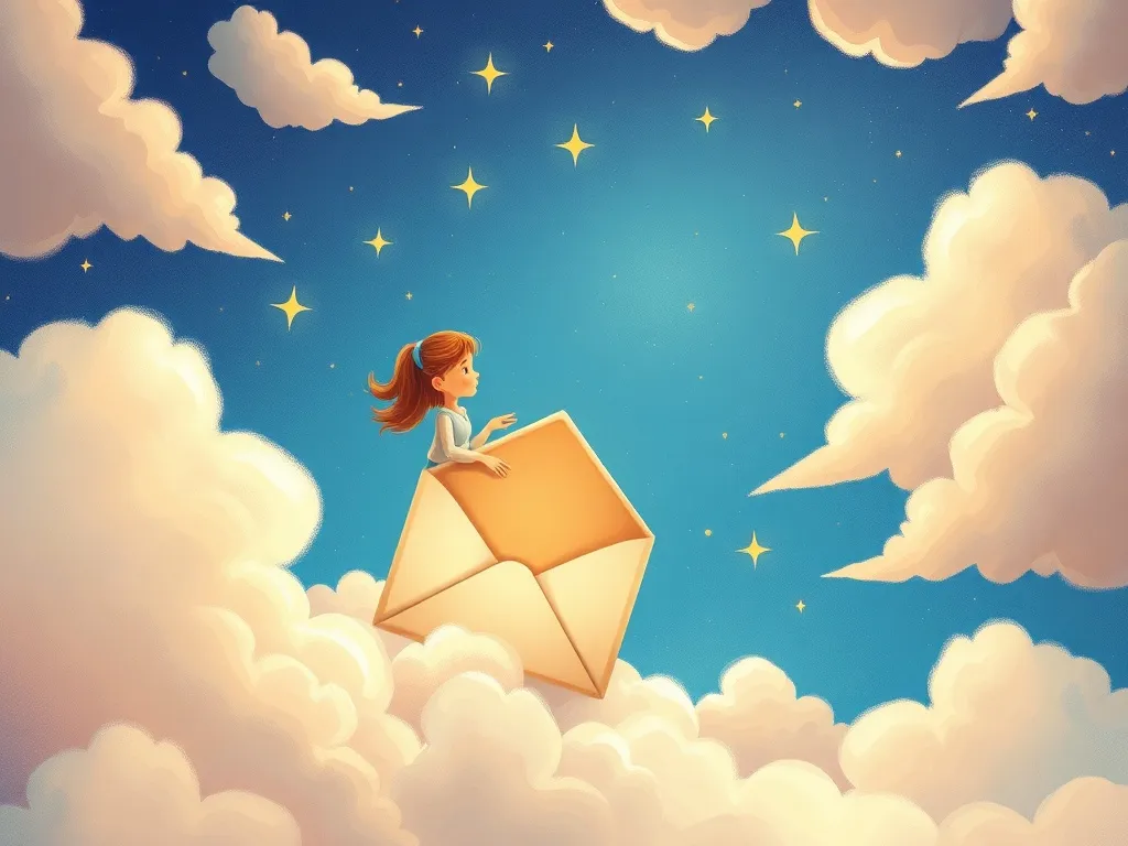 The Welcoming Cloud Castle - Celeste discovering envelope tucked between soft clouds