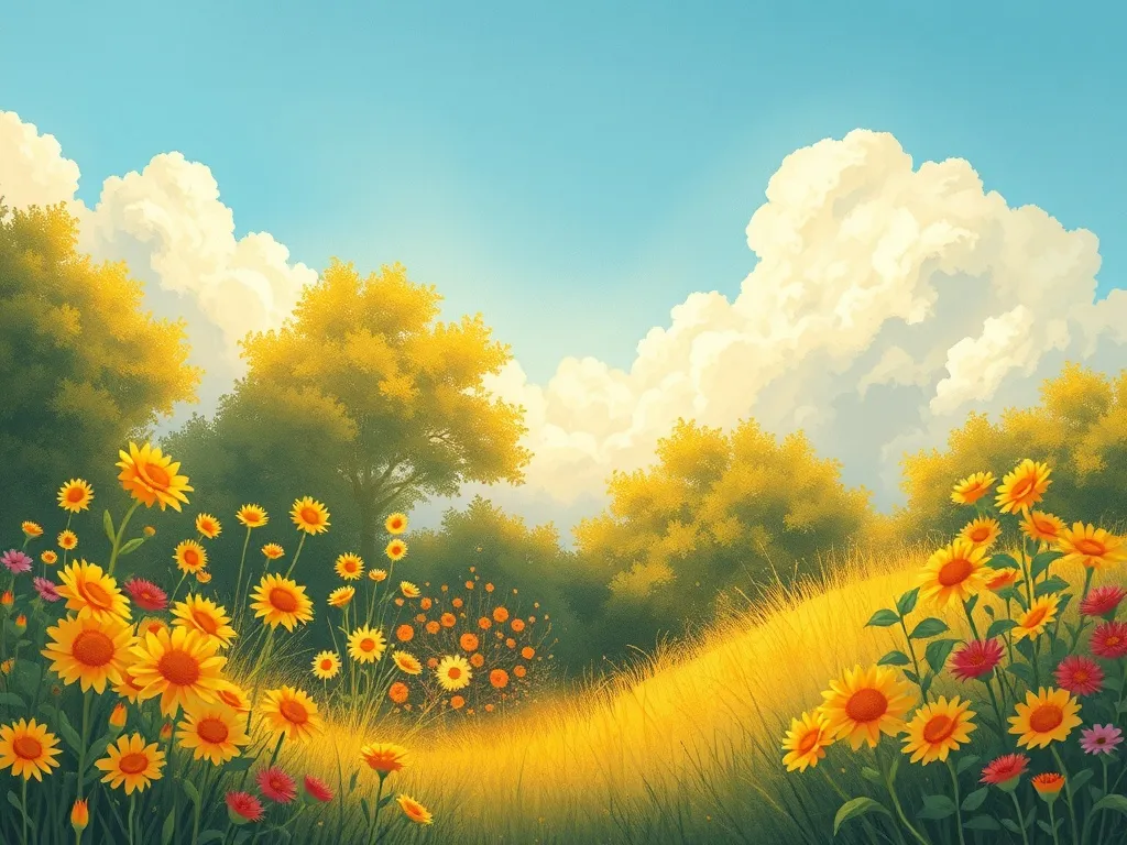 The Welcoming Cloud Castle - Garden glowing golden as clouds turn fluffy white