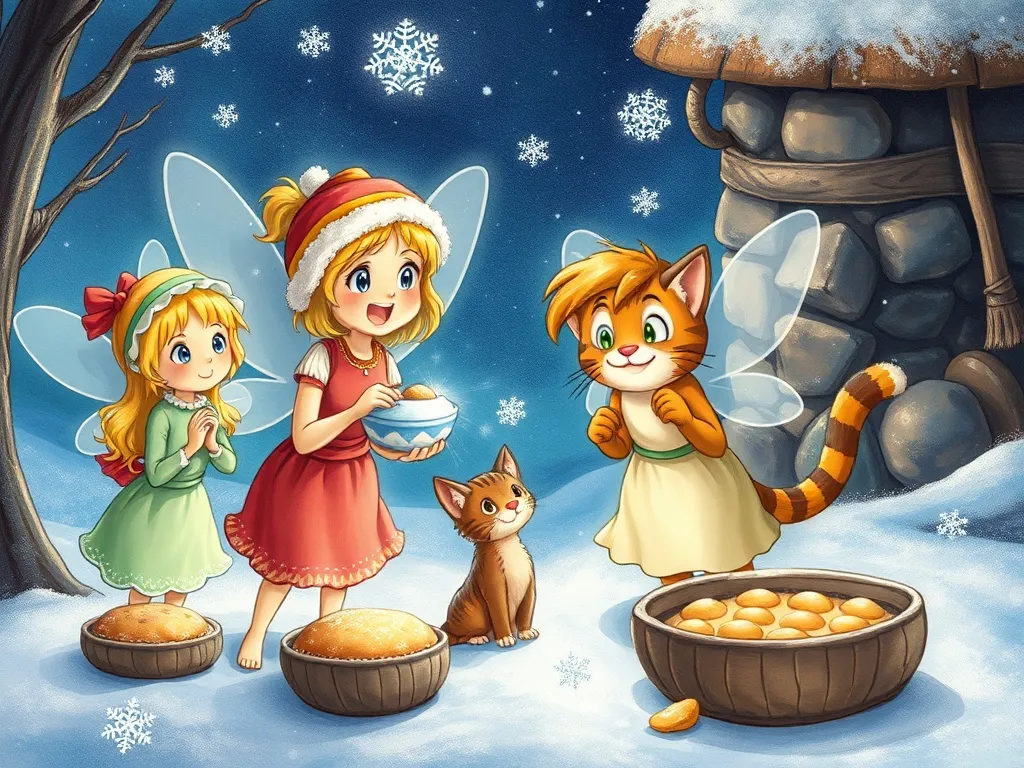 The Whiskers of Wisdom: Marmalade's Bakery Adventure - Fairy bakers freezing in surprise at cat's arrival