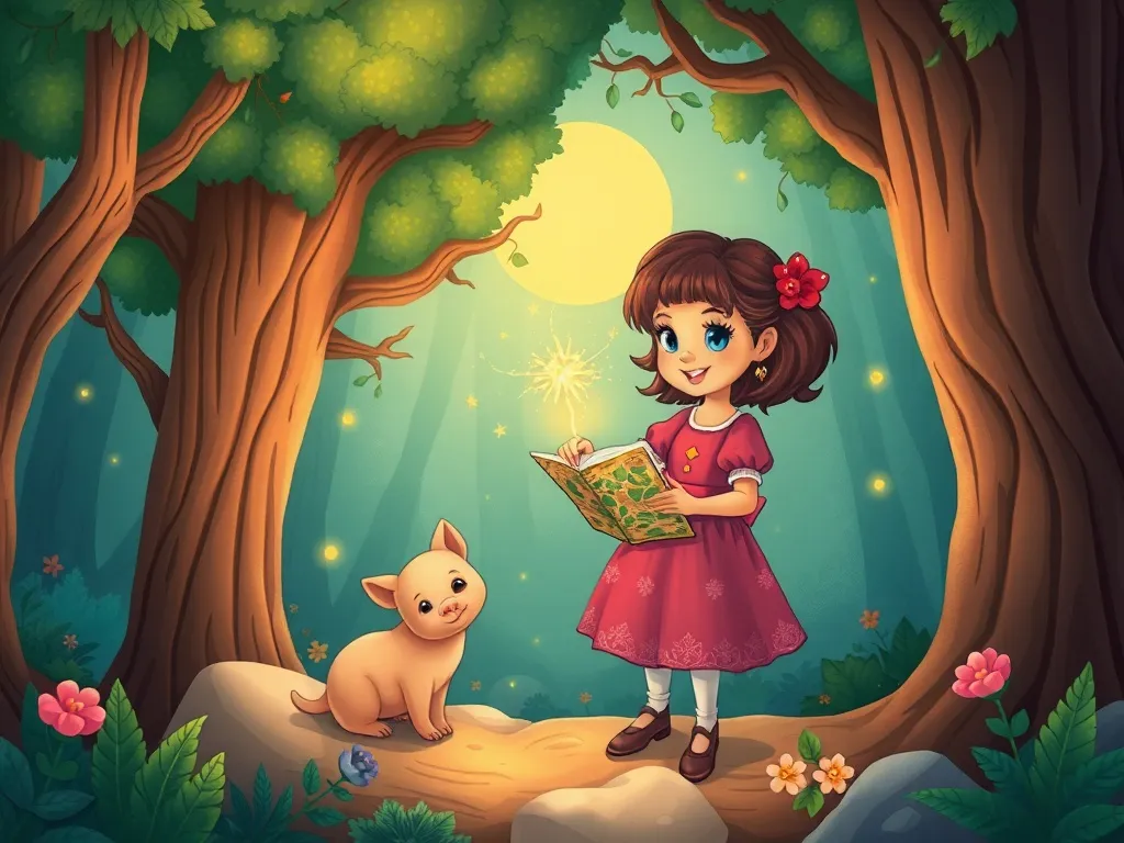 The Whispering Elf and the Rainbow Cat Council - Luna showing Pip magical forest map