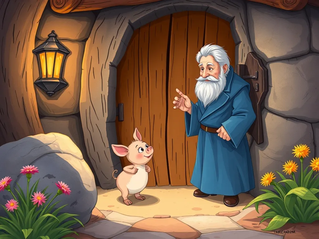 The Whispering Elf and the Rainbow Cat Council - Pip gathering courage outside elder's door