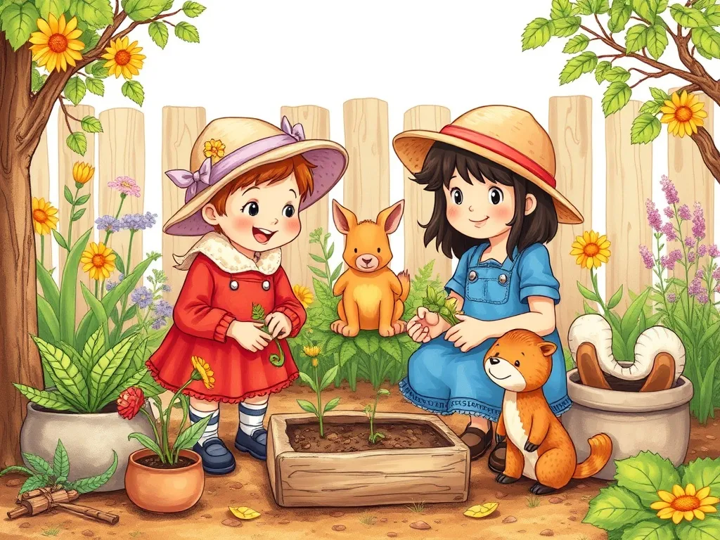 The Whispering Elf of Sunflower Farm - Pip and Sarah gardening with animal friends