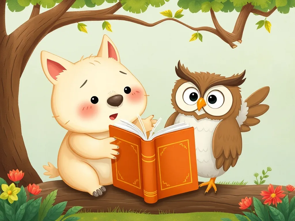 The Whispering Library - Pip and owl attempting various book-opening methods