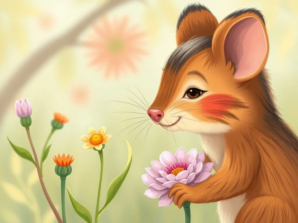 The Whispers of Wildflower Woods - Pip and Shadow-Whisker examining flower sketch