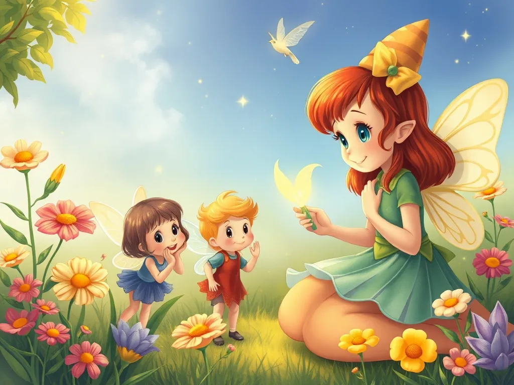 The Whispers of Wildflower Woods - Pip teaching young fairies about flowers