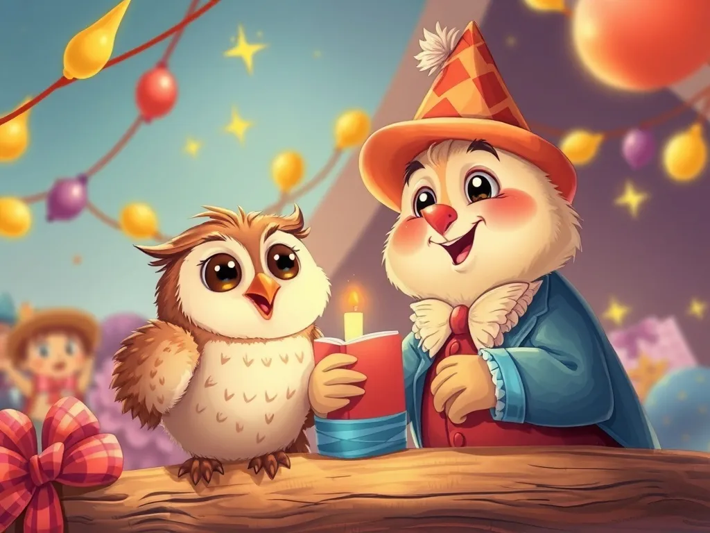 The Wise Stream's Whispers - Professor Hoot and Pip watching happy celebration