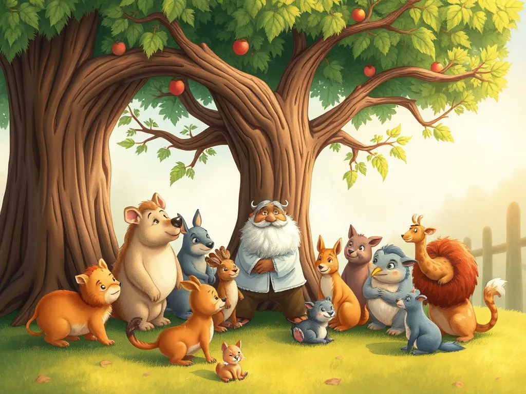 The Wise Wings of Willow Park - All animals gathered under Professor Plume's tree