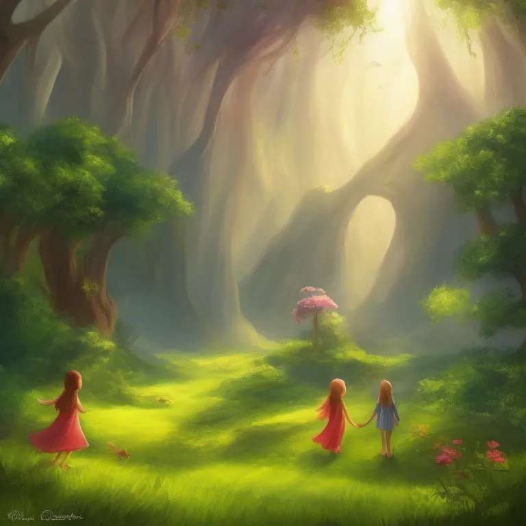 Illustration: Lily and Timmy Stay Close in the Woods