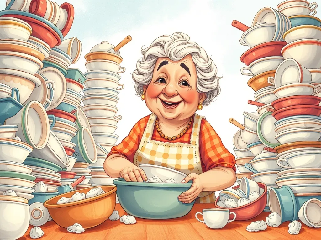 The Yellow House on Maple Street - Grandma Rosa surrounded by towers of dirty dishes