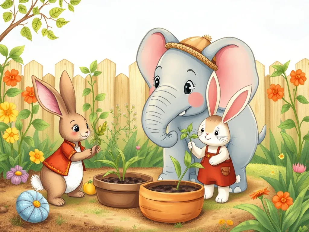 Thumper's Three Lessons of Friendship - Elephant and rabbit working as garden team