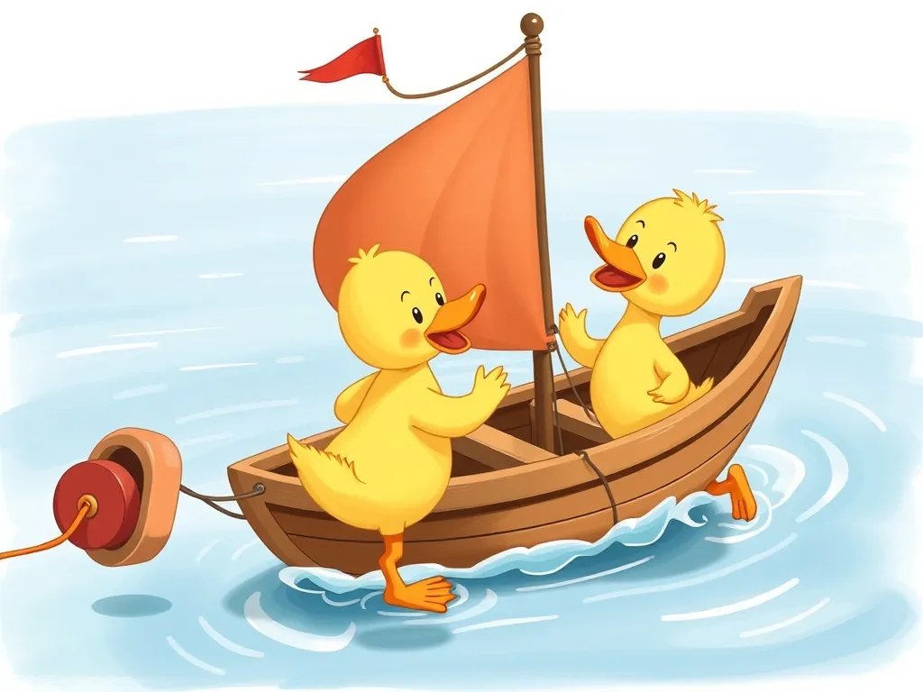 Waddles and the Sharing Garden - Waddles and Hopscotch playing with boat