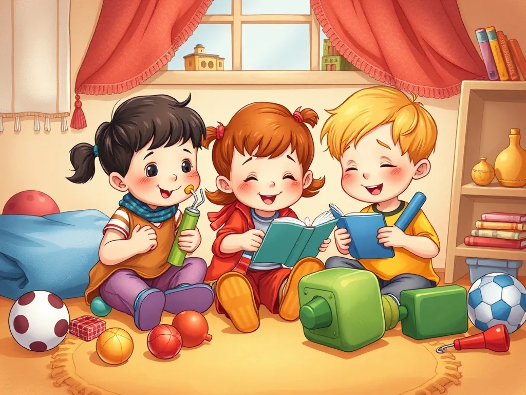 Waddles and the Sharing Garden - Three friends playing with various toys