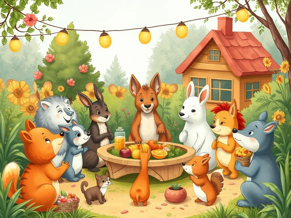 Waddles and the Sharing Garden - Garden party with many animals sharing