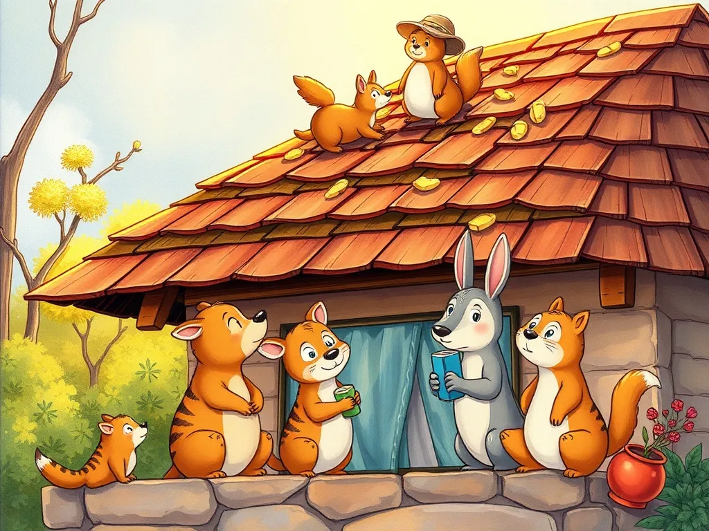 Waddles and the Sharing Garden - Animals working together to fix roof
