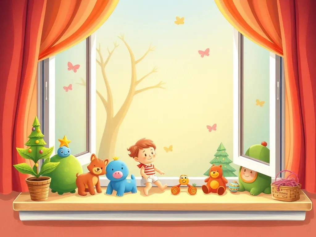 Waddles and the Sharing Garden - Windowsill filled with toys and friendship tokens