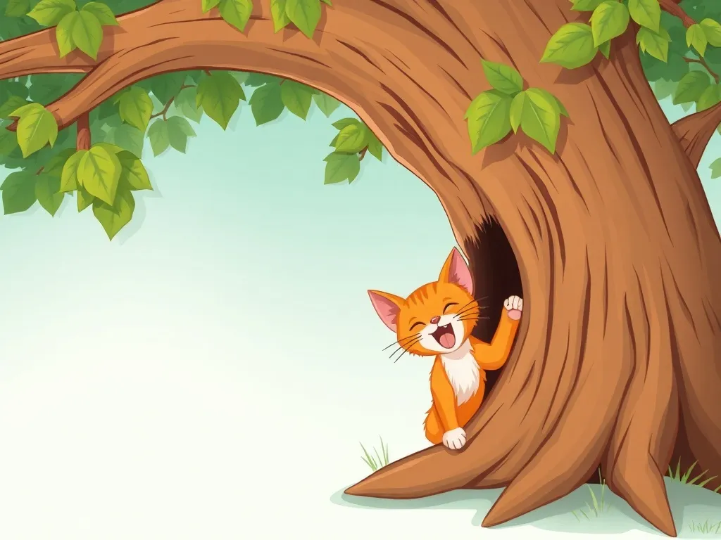 Wendell's Wonderful Mix-Ups - Orange cat stuck at bottom of tree meowing