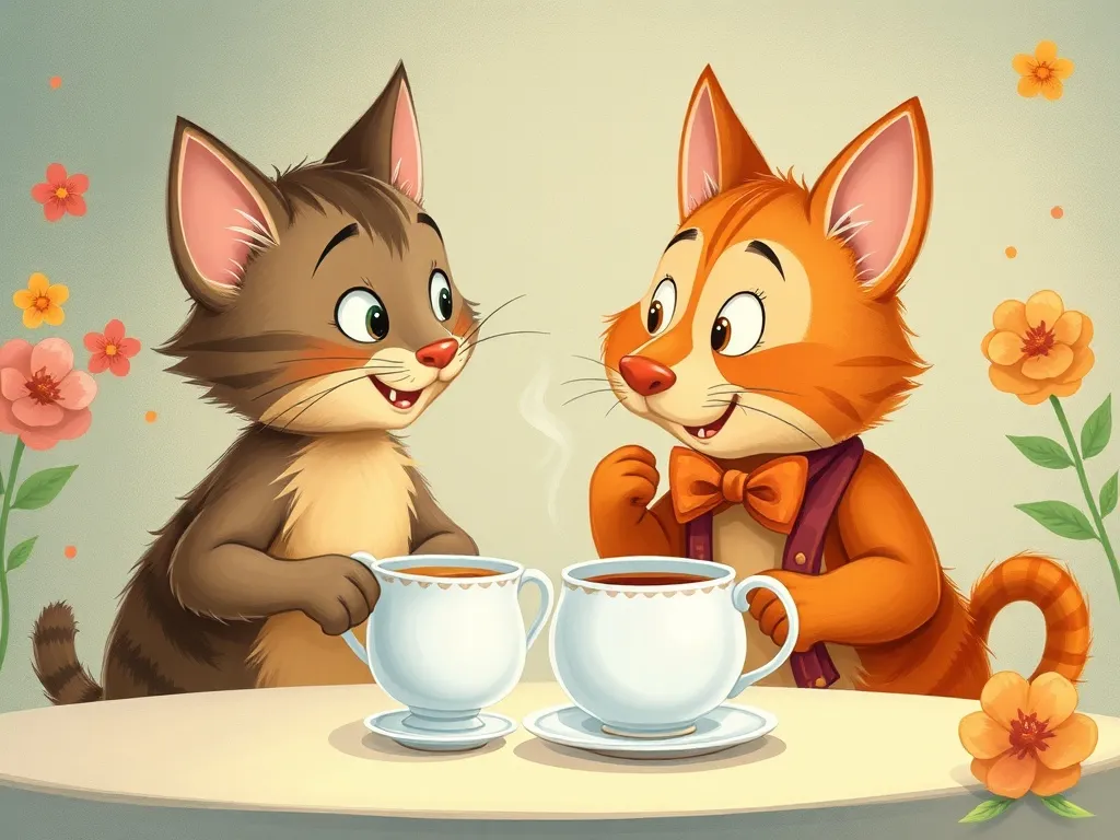 Whiskers and the Garden Visitor - Whiskers and Herbert sharing tea