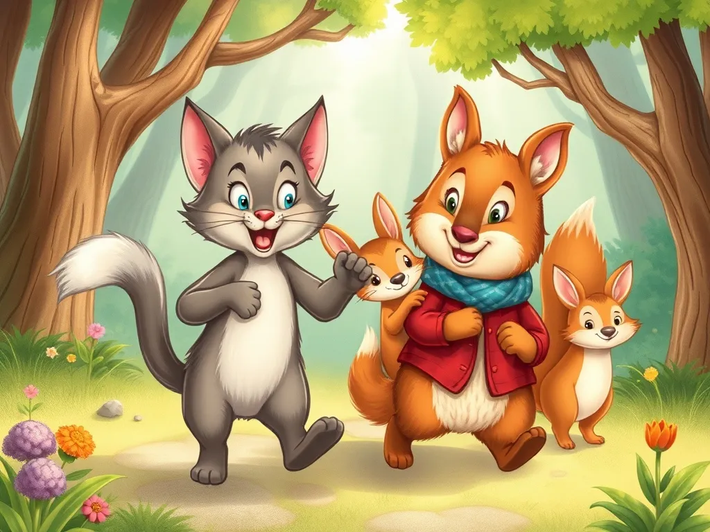 Whiskers and the Garden Visitor - Whiskers and Herbert leading woodland friends