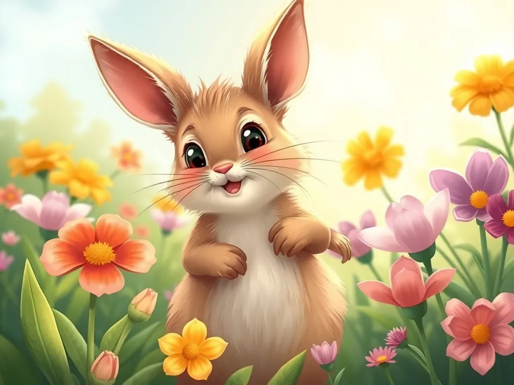 Whiskers and the Lighthouse Quilt - Whiskers hopping through flower garden