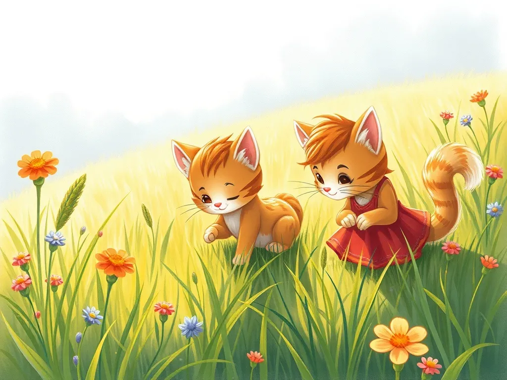 Whiskers and the Lighthouse Quilt - Children and Whiskers searching meadow