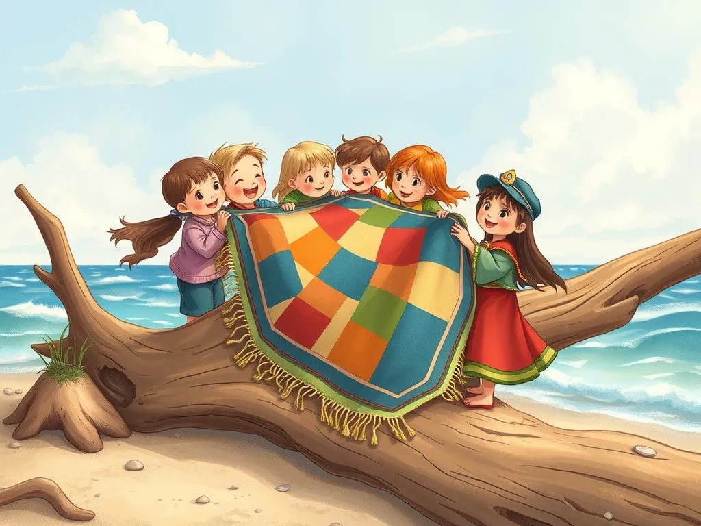 Whiskers and the Lighthouse Quilt - Group rescuing quilt from driftwood