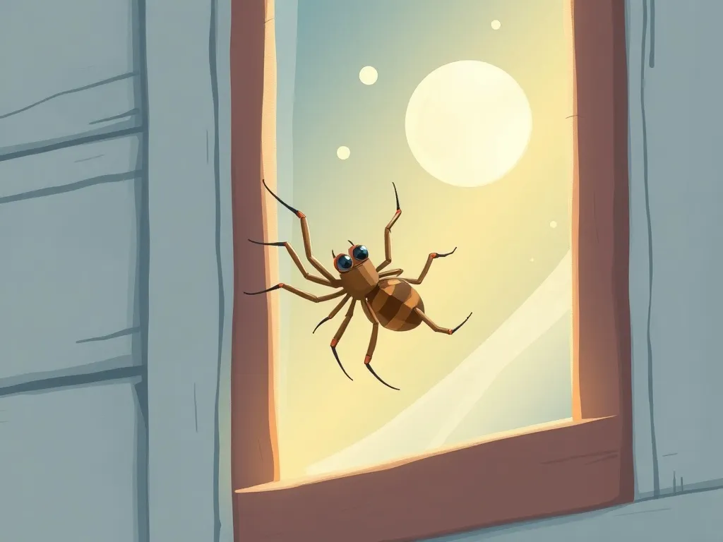 Whiskers and the Window Friend - Small shiny spider holding to window