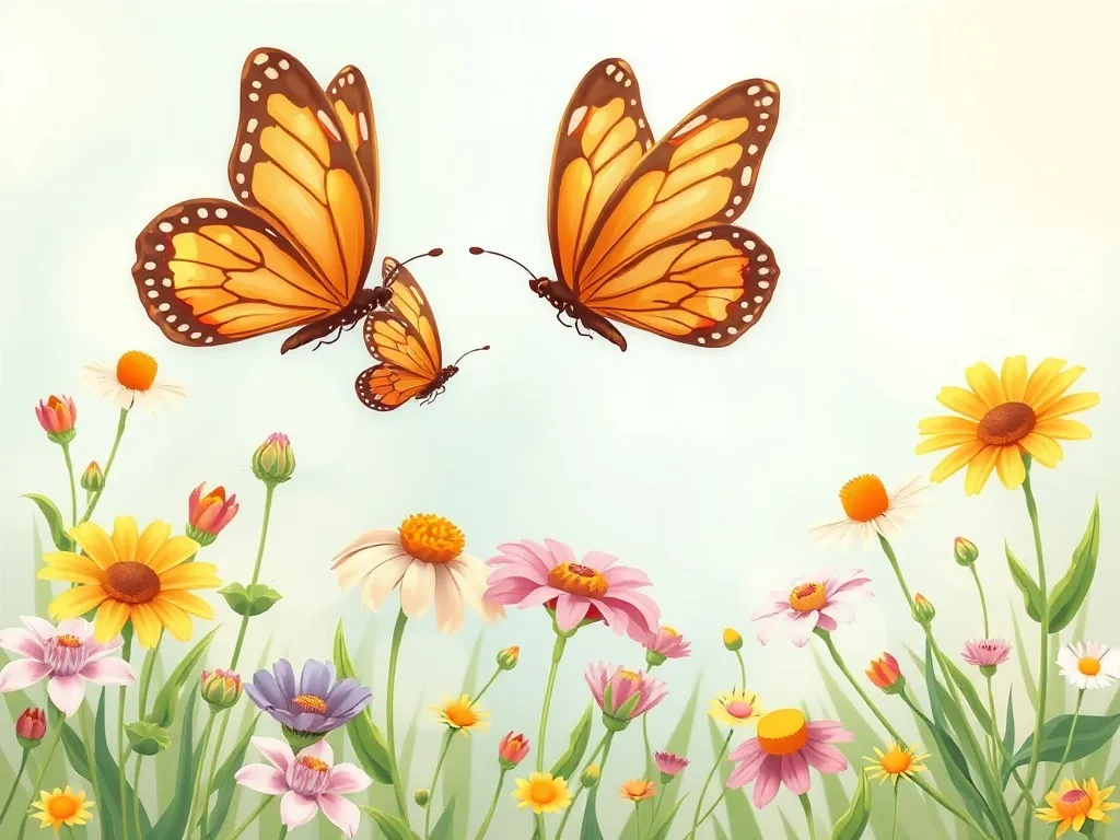 Whiskers' Wildflower Waltz - Butterflies dancing gracefully among wildflowers